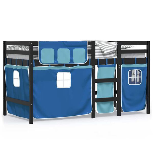 vidaXL Lit mezzanine enfants avec rideaux sans matelas bleu 90x200cm
