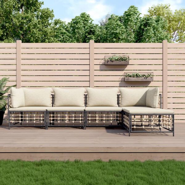 vidaXL Salon de jardin 5 pcs avec coussins anthracite résine tressée