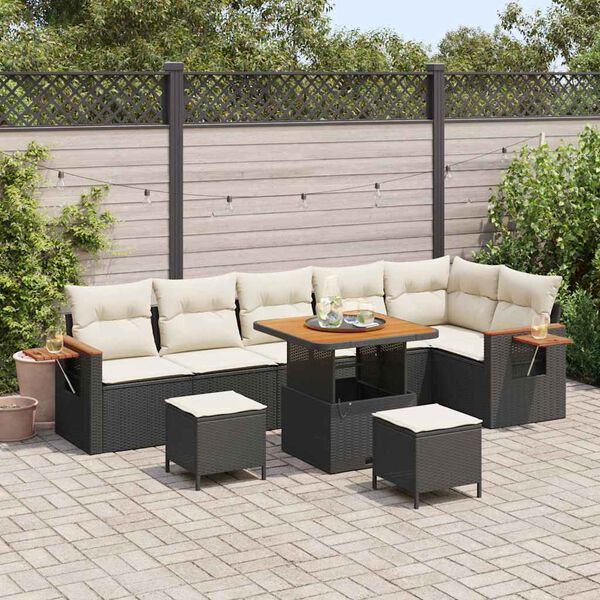 vidaXL Ensemble de canap&eacute; de jardin avec coussin 9 pcs Noir et Cr&egrave;me