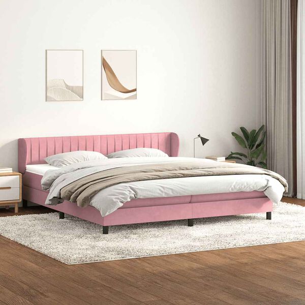 vidaXL Sommier &agrave; lattes de lit avec matelas rose 180x220 cm velours