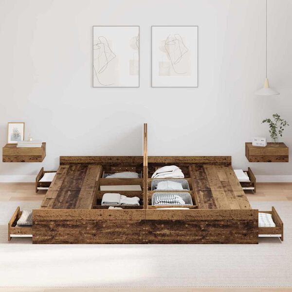 vidaXL Cadre de lit avec rangement Bois Ancien 180 x 200 cm