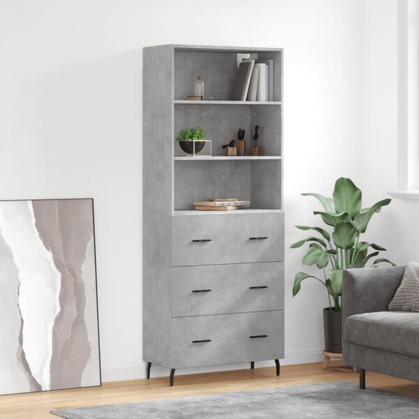 vidaXL Buffet haut Gris b&eacute;ton 69,5x34x180 cm Bois d'ing&eacute;nierie