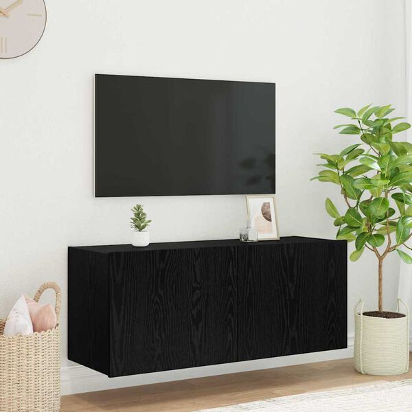 vidaXL Meuble TV mural Ch&ecirc;ne noir 100 x 35 x 41 cm Bois d'ing&eacute;nierie