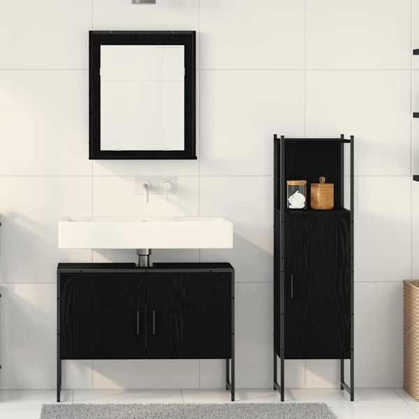 vidaXL Ensemble de mobilier de salle de bain avec &eacute;tag&egrave;re 3 pcs Noir