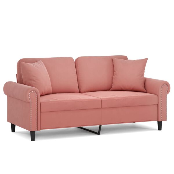 vidaXL Canap&eacute; 2 places oreillers et coussins Rose 140 cm Velours