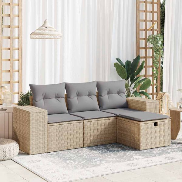 vidaXL Salon de jardin avec coussins 4 pcs beige r&eacute;sine tress&eacute;e
