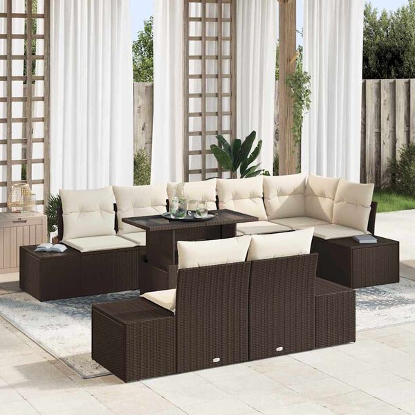 vidaXL Ensemble de canap&eacute; de jardin 9 pcs Marron et Cr&egrave;me polyrotin
