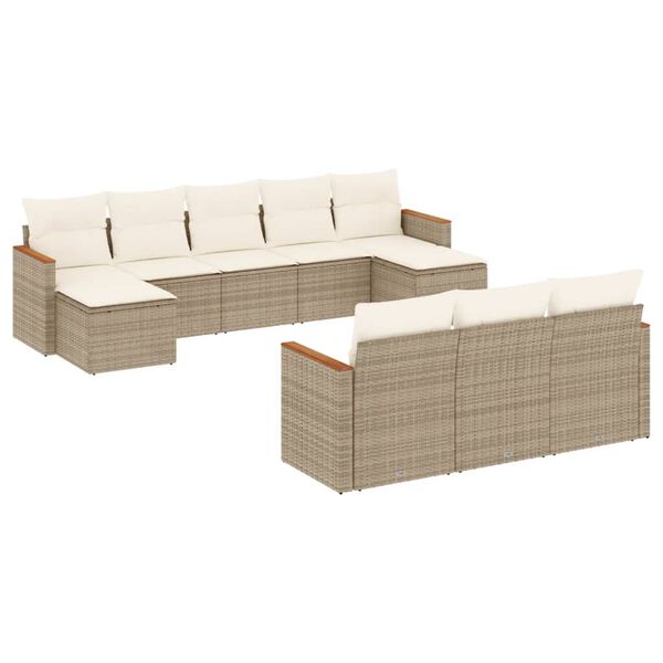 vidaXL Salon de jardin avec coussins 10 pcs beige r&eacute;sine tress&eacute;e