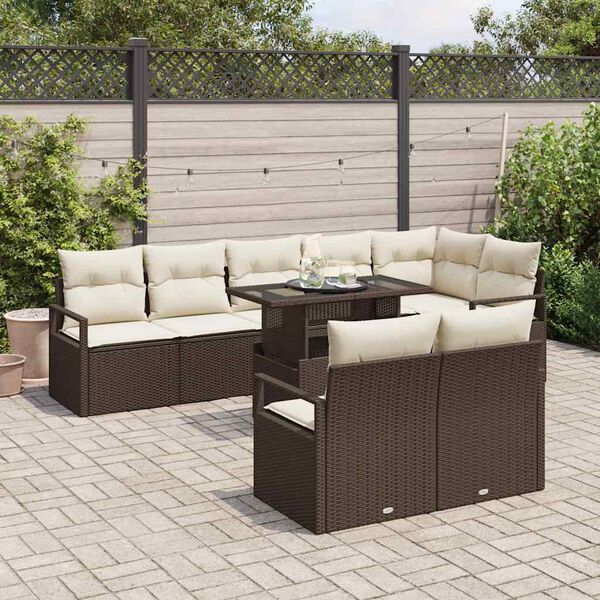 vidaXL Ensemble de canap&eacute; de jardin 9 pcs Marron et cr&egrave;me polyrotin