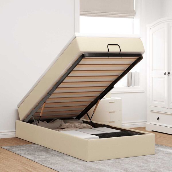 vidaXL Cadre de lit ottoman avec matelas cr&egrave;me 90x190 cm tissu