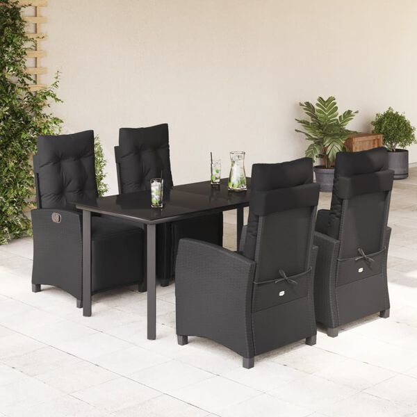 vidaXL Ensemble &agrave; manger de jardin coussins 5pcs Noir R&eacute;sine tress&eacute;e