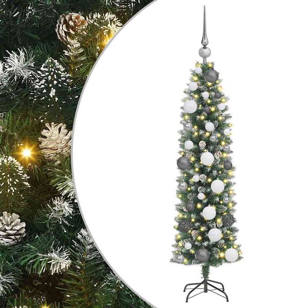 vidaXL Arbre de No&euml;l artificiel slim avec 150 LED Vert et blanc 120 cm