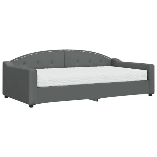 vidaXL Lit de jour avec matelas gris fonc&eacute; 100x200 cm tissu