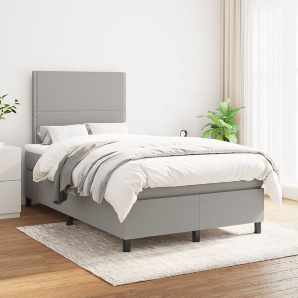 vidaXL Sommier &agrave; lattes de lit et matelas gris clair 120x190 cm tissu