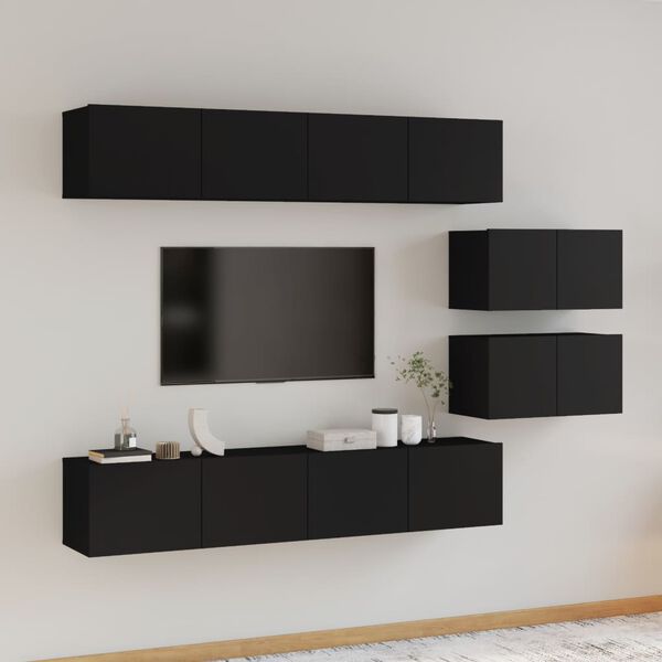 vidaXL Ensemble de meubles TV 6 pcs Noir Bois d'ing&eacute;nierie