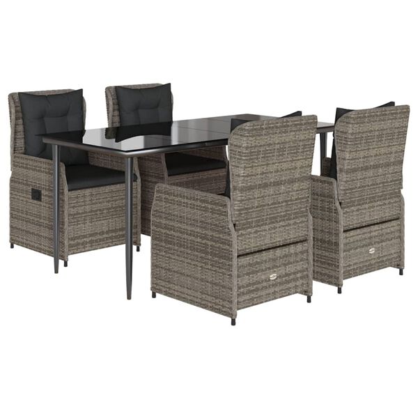 vidaXL Ensemble &agrave; manger de jardin 5 pcs coussins gris r&eacute;sine tress&eacute;e