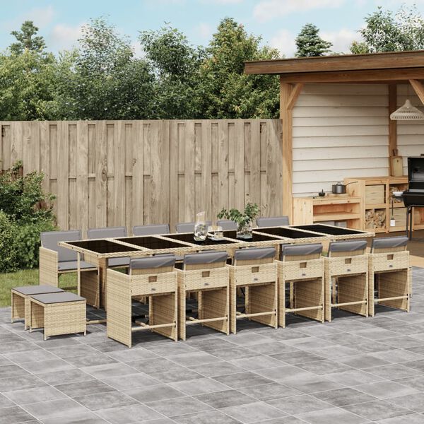 vidaXL Ensemble &agrave; manger de jardin et coussins 17 pcs m&eacute;lange beige
