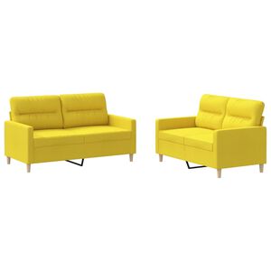 vidaXL Ensemble de canap&eacute;s 2 pcs avec coussins Jaune clair Tissu