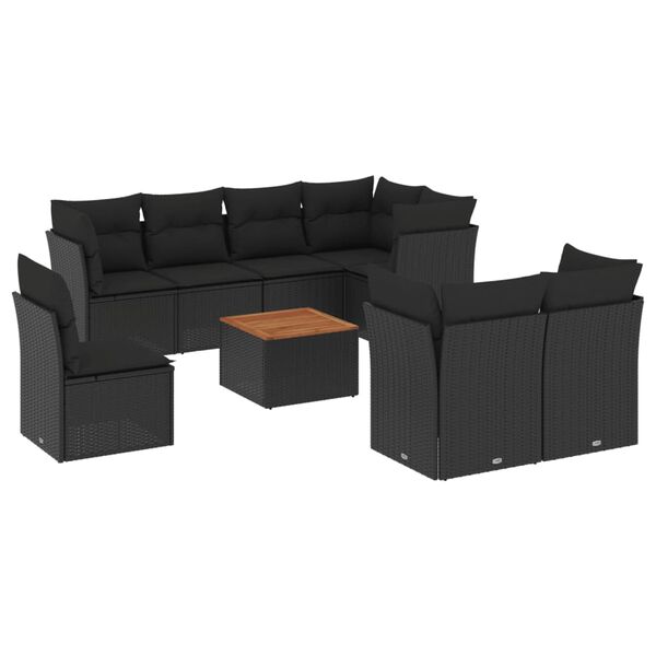 vidaXL Salon de jardin 9 pcs avec coussins noir r&eacute;sine tress&eacute;e