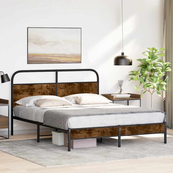 vidaXL Cadre de lit sans matelas 160x200 cm ch&ecirc;ne fum&eacute; bois ing&eacute;nierie