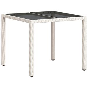 vidaXL Table de jardin dessus en verre blanc 90x90x75cm r&eacute;sine tress&eacute;e