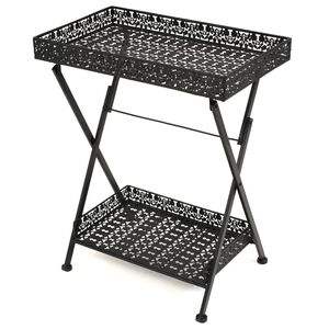 vidaXL Table &agrave; th&eacute; pliante Style vintage M&eacute;tal 58 x 35 x 72 cm Noir