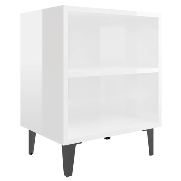 vidaXL Table de chevet avec pieds en m&eacute;tal blanc brillant 40x30x50 cm