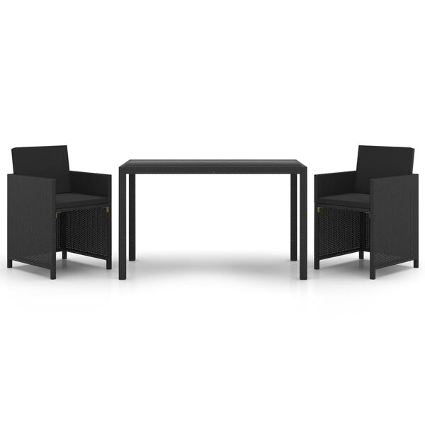 vidaXL Ensemble &agrave; d&icirc;ner de jardin avec coussins 3 pcs poly rotin noir