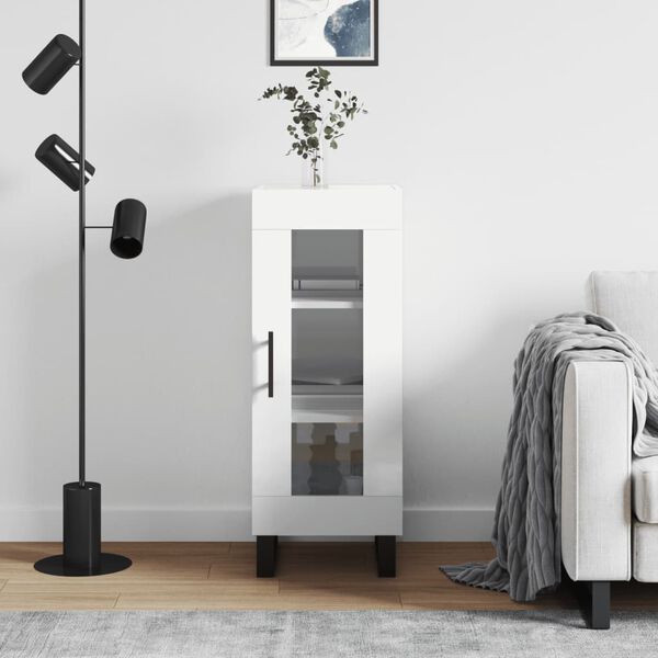 vidaXL Buffet Blanc brillant 34,5x34x90 cm Bois d'ing&eacute;nierie