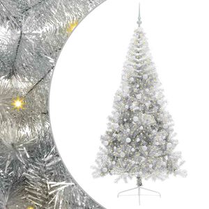 vidaXL Sapin de No&euml;l artificiel pr&eacute;-&eacute;clair&eacute; Argent 240 cm PET