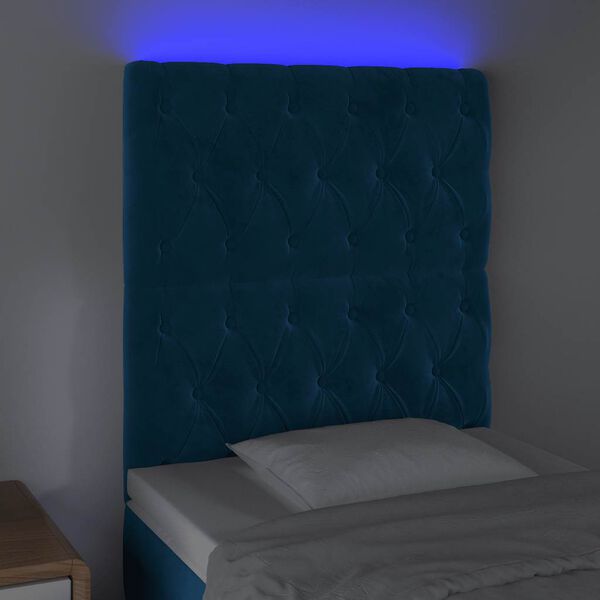 vidaXL T&ecirc;te de lit &agrave; LED Bleu fonc&eacute; 80x7x118/128 cm Velours