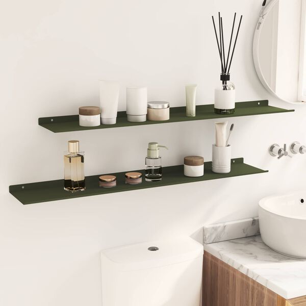 vidaXL &Eacute;tag&egrave;re flottante 2 pcs Vert olive 100 x 18 x 2,5 cm Acier