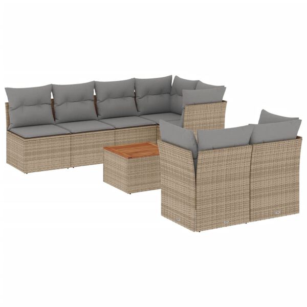 vidaXL Salon de jardin avec coussins 8pcs m&eacute;lange beige r&eacute;sine tress&eacute;e