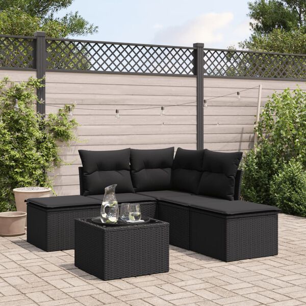 vidaXL Salon de jardin 6 pcs avec coussins noir r&eacute;sine tress&eacute;e