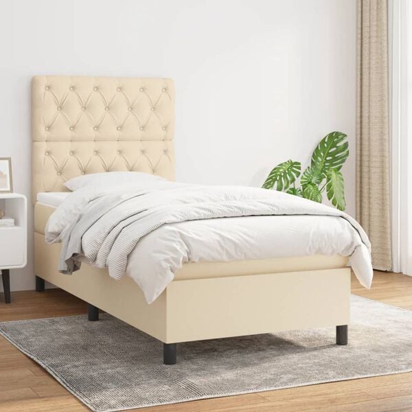 vidaXL Sommier &agrave; lattes de lit avec matelas Cr&egrave;me 80x200 cm Tissu