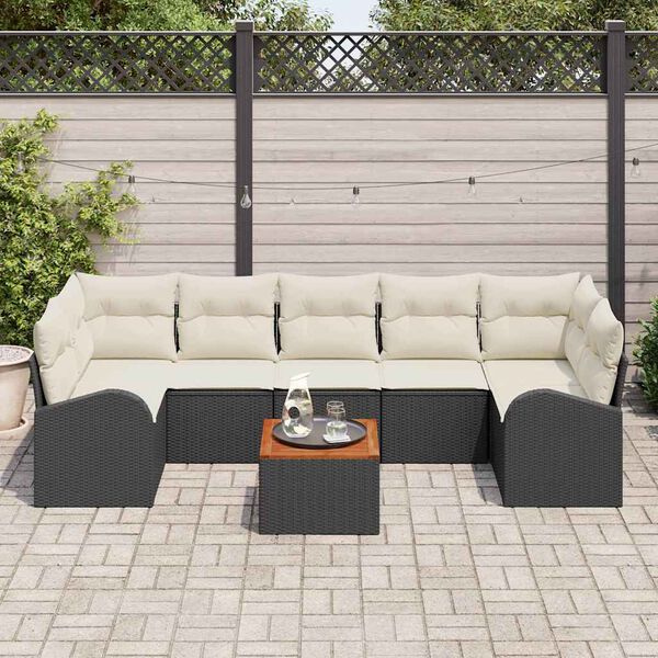 vidaXL Ensemble de canap&eacute; de jardin avec coussin 8 pcs Noir polyrotin