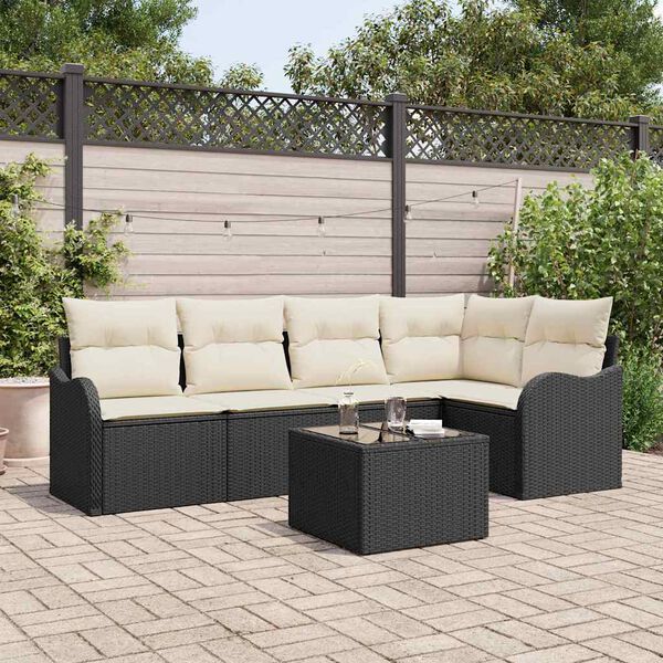 vidaXL Ensemble de canapé de jardin avec coussin 6 pcs Noir Poly rotin