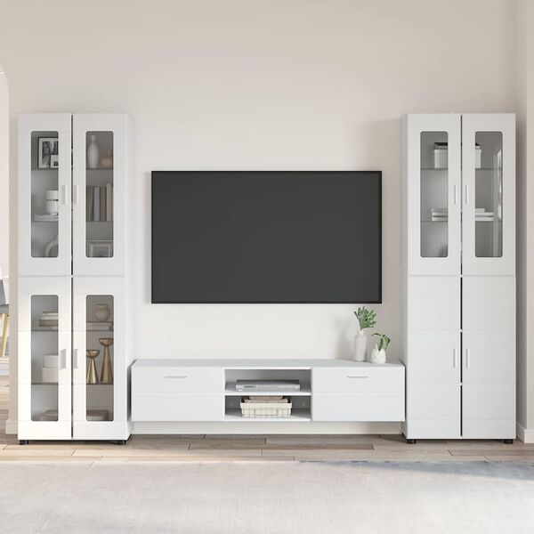 vidaXL Ensemble meuble TV FLORIN Blanc brillant Bois d'ing&eacute;nierie