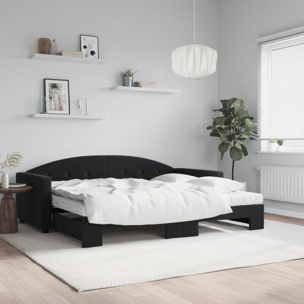 vidaXL Lit de jour avec gigogne et matelas noir 90x200 cm velours