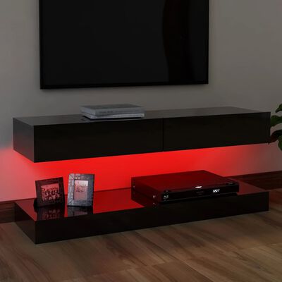 vidaXL Meuble TV avec lumières LED noir brillant 120x35 cm