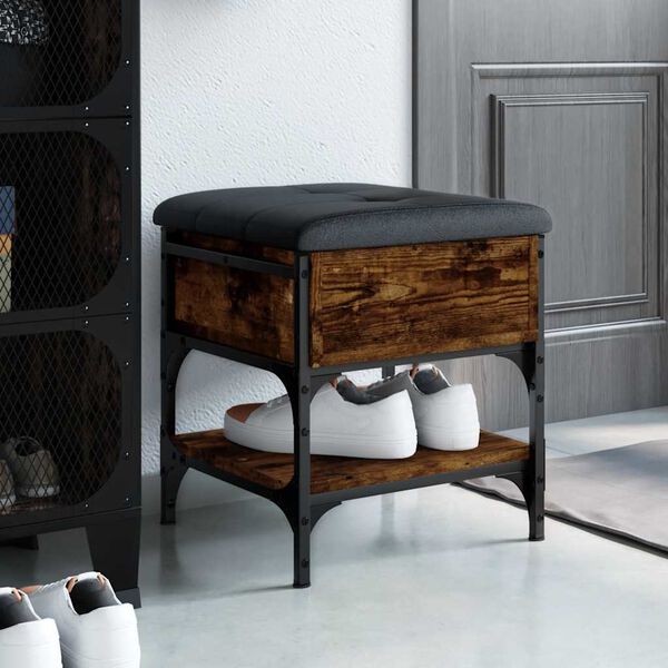 vidaXL Banc &agrave; chaussures ch&ecirc;ne fum&eacute; 42x42x45 cm bois d'ing&eacute;nierie