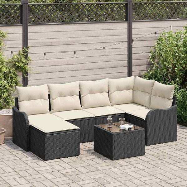 vidaXL Ensemble de canap&eacute; de jardin avec coussin 7 pcs Noir Poly rotin