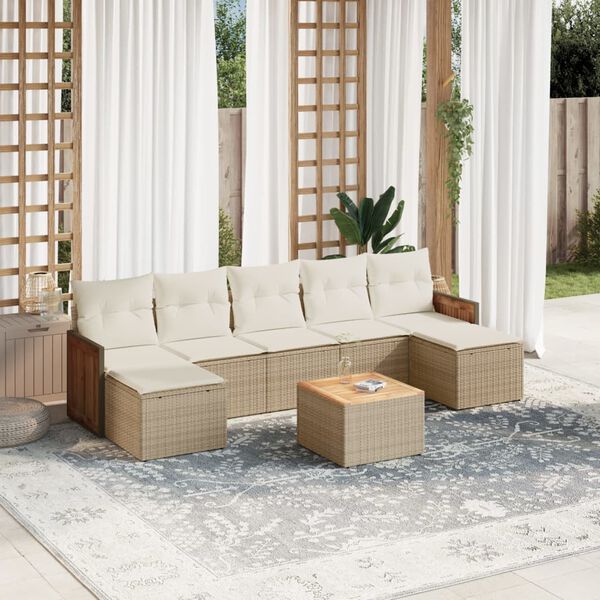 vidaXL Salon de jardin avec coussins 8 pcs beige r&eacute;sine tress&eacute;e