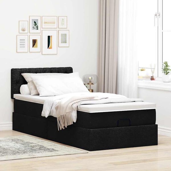 vidaXL Cadre de lit ottoman avec matelas noir 90x190 cm tissu