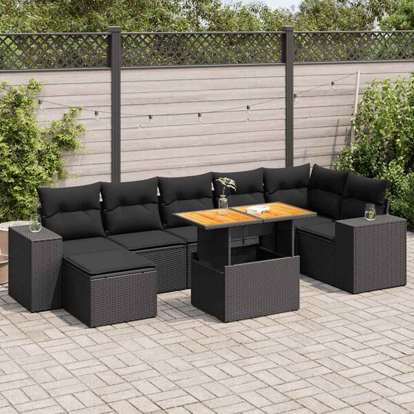 vidaXL Salon de jardin 8 pcs avec coussins noir r&eacute;sine tress&eacute;e