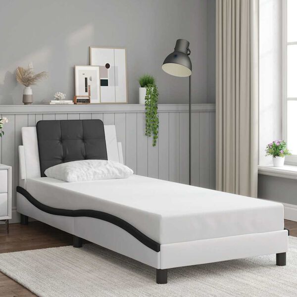 vidaXL Cadre de lit sans matelas Zadar blanc et noir 100x200 cm similicuir