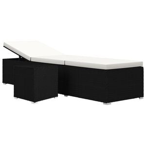 vidaXL Chaise longue avec coussin et table &agrave; th&eacute; rotin Blanc cr&egrave;me