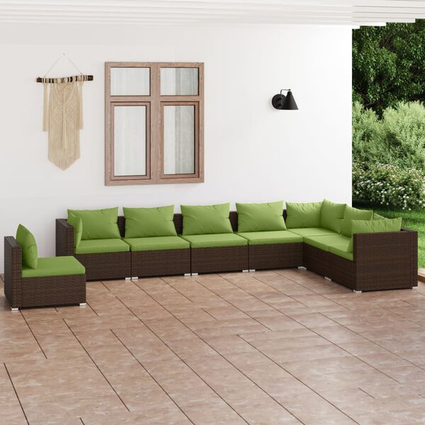 vidaXL Salon de jardin 8 pcs avec coussins r&eacute;sine tress&eacute;e marron