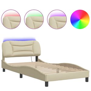 vidaXL Cadre de lit avec LED sans matelas Hvar cr&egrave;me 100x200 cm tissu