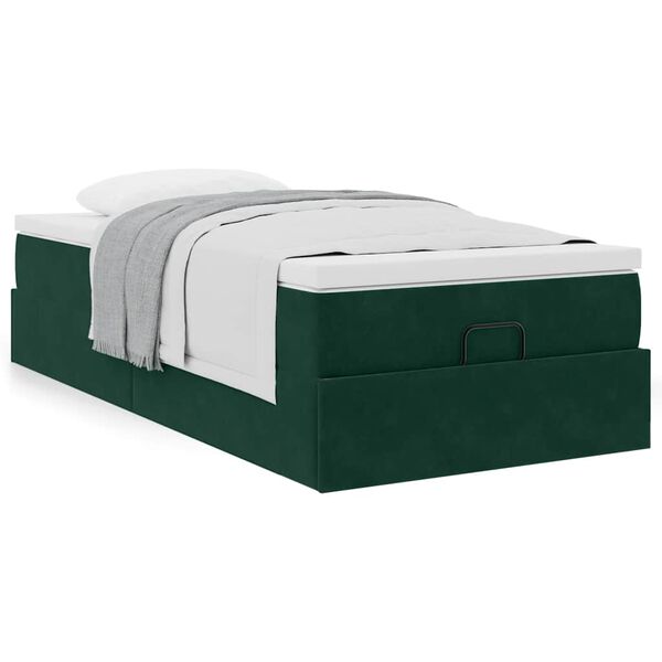vidaXL Cadre de lit ottoman avec matelas vert fonc&eacute; 90x190 cm velours